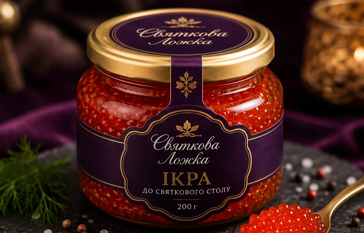 Банка червоної ікри на темному камені