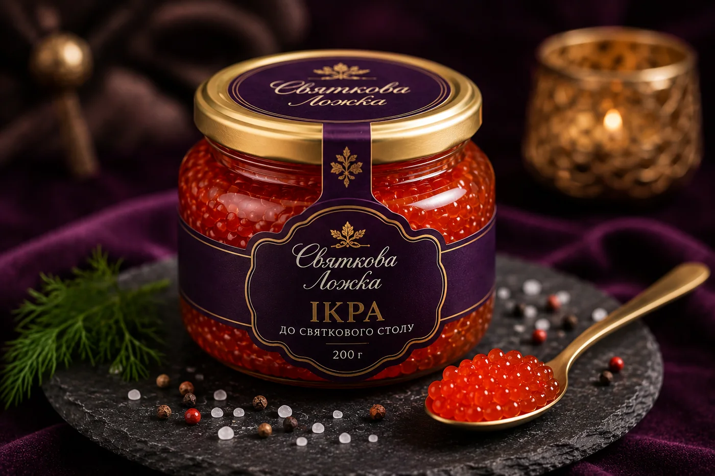Нейтральна сервіровка товару Ікра до святкового столу, 200 г